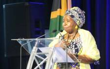 Cooperative Governance and Traditional Affairs Minister Nkosazana Dlamini Zuma addressing the second installment of the Kgalema Motlanthe Foundation’s Inclusive Growth Forum gathering in Drakensberg, Kwa-Zulu Natal, on 12 October 2019. Picture: @NationalCoGTA/Twitter. 