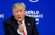 US President Donald Trump gestures as he delivers a speech during the World Economic Forum (WEF) annual meeting on 26 January 2018 in Davos, eastern Switzerland. Picture: AFP.