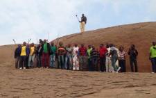 Miners sing songs of remembrance on the Koppie in Marikana. Picture: Gia Nicolaides/EWN.