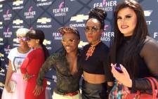 Nhlanhla Nciza, Kelly Khumalo, Somizi Mhlongo getting very hands-on with Kelly’s butt, Mome Nale and Genevieve Le Coq at the announcement of nominees for this year’s Feather Awards. Picture: Louise McAuliffe/EWN.