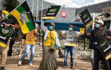 ANC protest outside eNCA offices in Hyde Park on Tuesday, 2 March 2021. Picture: Boikhutso Ntsoko/Eyewitness News. 