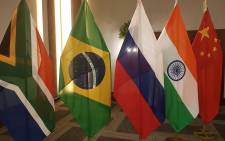 The flags of the BRICS member nations. Picture: @BRICS_10/Twitter
