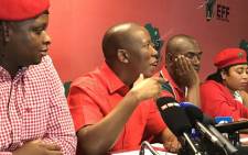 Economic Freedom Fighters leader Julius Malema (C) pictured during a press briefing on 14 February 2017. Picture: Kgothatso Mogale/EWN