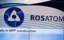 A picture taken on 28 June 2016 shows the logo of Russian atomic energy agency Rosatom. Picture: AFP.