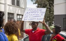 Fort Hare University students march through the campus, recruiting students as they toyi-toyi against a hike in fees and what they say is a corrupt administration. Picture: Thomas Holders/EWN.