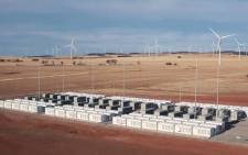 
This screen grab from an undated handout video from a drone received by AFP on 1 December 2017 from French energy firm Neoen shows the Tesla 100 MW/129 MWh Powerpack system by billionaire entrepreneur Elon Musk in the rural town of Jamestown, 200km north of Adelaide. Picture: AFP.
