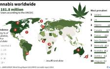 Graphic on estimated prevalence of marijuana use around the world.  