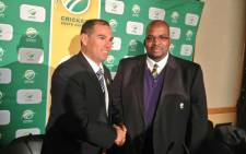 Proteas coach Russell Domingo and CSA president Chris Nenzani. Picture: Marc Lewis/EWN.