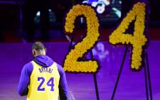 LeBron James pays tribute to Kobe Bryant, the late former Los Angeles Laker after he and 8 others were killed in a helicopter accident on January 26, ahead of the NBA game beween the Los Angeles Lakers and Portland Trailblazers on January 31. Picture: AFP.