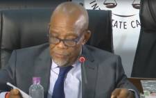 A screengrab of North West Premier Job Mokgoro at the state capture inquiry on 1 October 2020. Picture: SABC/YouTube