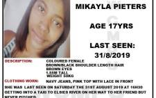 Missing 17-year-old Mikayla Pieters. Picture: Western Cape Missing Persons/Facebook