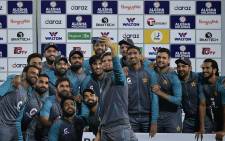 Pakistan's cricketers take selfie pictures after winning the third Twenty20 cricket match against Bangladesh at Sher-E-Bangla National Cricket Stadium in Dhaka on November 22, 2021. Picture: Munir Uz zaman / AFP.