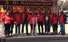 Cosatu leadership gathered on stage in Bloemfontein. Picture: Kgothatso Mogale/EWN