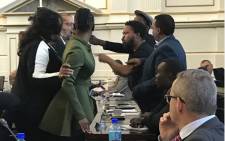 An altercation broke out between Black First Land First head Andile Mngxitama and Standing Committee on Finance chairperson Yunus Carrim during public hearings on economic transformation on 3 May 2017. Picture: Twitter/@DavidMaynier