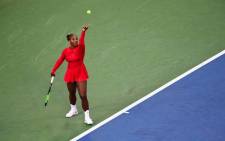 Serena William preparing to serve in the second-round match at the Cincinnati Open against Petra Kvitova. Picture: @CincyTennis/twitter.