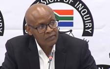 A video screengrab of Mzwanele Manyi appearing at the Zondo Commission of Inquiry into state capture on 14 November 2018.