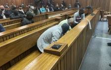 Three of the five accused in the Senzo Meyiwa murder in the Pretoria High Court on 11 April 2022. Picture: Kgomotso Modise/Eyewitness News
