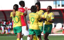 Banyana Banyana players celebrate a goal against Burundi during their Women's Africa Cup of Nations Group C match at the Stade Prince Moulay Al Hassan Stadium in Morocco on 7 July 2022. Picture: @Banyana_Banyana/Twitter