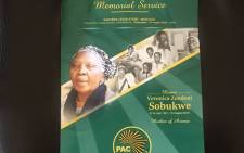 The programme of the late Zondeni Sobukwe at her memorial service. Picture: Bonga Dlulane/EWN.