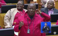 A screengrab of EFF leader Julius Malema in Parliament on 9 September when he called deputy president Cyril Ramaphosa a murderer.