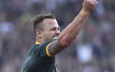 South African scrumhalf Francois Hougaard celebrates on his way to score a try in a Rugby Championship encounter against New Zealand at Ellis Park in Johannesburg on Saturday, 4 October 2014. Picture: SAPA