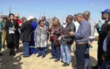 The Department of Water and Sanitation Free State regional head, Dr Ntili, addresses portfolio members on a sanitation project in Clocolan Setsoto Local Municipality, Free State. Picture: @DWS_RSA/Twitter