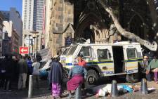 Police make their presence felt at the Central Methodist Mission Church in Cape Town on 30 December 2019. Picture: Kevin Brandt/EWN