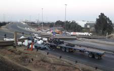 Five people have been injured after a pedestrian bridge collapsed along the N3 Geldenhuys Interchange. Picture: Car Towing Services.