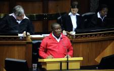 FILE: EFF leader Julius Malema delivers his speech during a Joint Sitting on Parliament to debate the State of the Nation Address on 17 February 2015. Picture: Thomas Holder/EWN