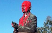 The Prime Minister Johannes Gerhardus Strijdom was defaced with red paint on 15 April 2015. Picture: Charl Blignaut via Twitter