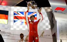 Ferrari’s Sebastian Vettel celebrates victory in the 2018 Bahrain Grand Prix. Picture: @F1/Twitter