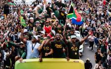 Cape Town CBD was brought to a standstill by thousands of Springboks supporters who came to celebrate with the four-time rugby world champions. Picture: Kayleen Morgan/Eyewitness News