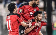 Egypt's captain Mohamed Salah celebrates with teammates. Picture: @MoSalah/Twitter.