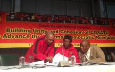 Cosatu’s national office bearers caucusing at the Special National Congress. Picture: Govan Whittles/EWN.
