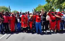 EFF members gather at Brackenfell High School ahead of their anti-racism demonstration on 20 November 2020. Picture: Zukile Daniel