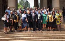 President Cyril Ramaphosa with the Black Business Council after their meeting at the Union Buildings. Picture: Abigail Javier/EWN.