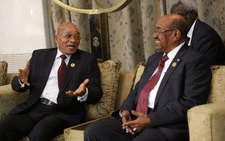 FILE: Sudanese President Omar al-Bashir (R) meets with South African President Jacob Zuma during an official two-day visit on 31 January, 2015 in the capital Khartoum. Zuma is expected to discuss bilateral cooperation as well as socio-economic development and peace and security issues on the continent. Picture: AFP.