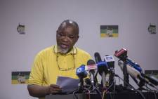  Gwede Mantashe Secretary General of the African National Congress address the media during a press briefing at Luthuli House in Johannesburg. Picture: Ihsaan Haffejee/EWN