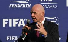FILE: Fifa president Gianni Infantino (R) speaks during the inauguration of the Fenafuth Children's Stadium in Tegucigalpa, Honduras, on 19 November 2019. Picture: AFP