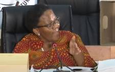 A screengrab of former Transport Minister Dipuo Peters appearing at the state capture inquiry on 17 March 2021. Picture: SABC/YouTube