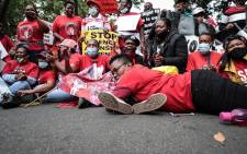 Cosatu members taking part in a socio-economic strike in Pretoria called by the country’s trade union federations on 7 October 2020. Picture: Abigail Javier/EWN