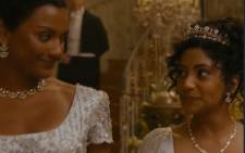 A scene from the second season of the second season of "Bridgerton" on Netflix, showing the main characters, Simone Ashley (L) and Charithra Chandra, at a ball. Picture: @NetflixSA/Screenshot