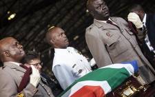 The casket of Dr Edna Molewa being carried  by members of the South African National Defence Force. Picture: Kayleen Morgan/EWN 