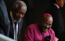 Former UN Secretary General, Kofi Annan and Archbishop Emeritus Desmond Tutu attended a Nelson Mandela memorial at FNB Stadium on 10 December 2013. PIcture: @KetyDC via twitter