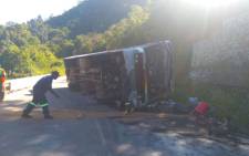 Ten people were killed when a bus overturned on the R528 in Magoebaskloof, Limpopo. Picture: Twitter @ER24EMS. 