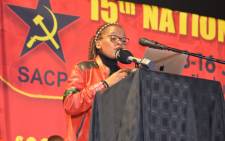 Cosatu president Zingiswa Losi addresses the SACP's 15th national congress in Boksburg on 14 July 2022. Picture: @SACP1921/Twitter
