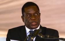 This file photo taken on 7 January 2017 shows Emmerson Mnangagwa speaking during the funeral ceremony of Peter Chanetsa at the National Heroes Acre in Harare. Picture: AFP.