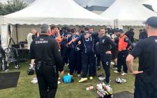 Members of Cricket Scotland celebrate after their historic win over England. Picture: @CricketScotland/Twitter 