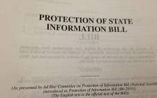 The Protection of State Information Bill. Picture: Regan Thaw/EWN