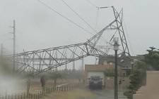 An electricity pylon has collapsed onto a house in Sunningdale. Picture: Laurene Hall Viljoen.